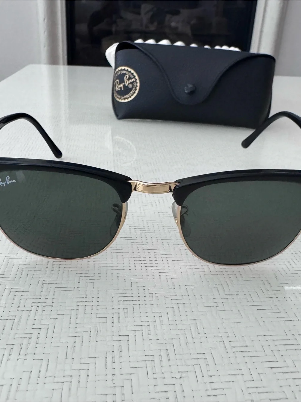 Ray-Ban Clubmaster Black Frame Sunglasses with Gold Hinges - Picture 1 of 6